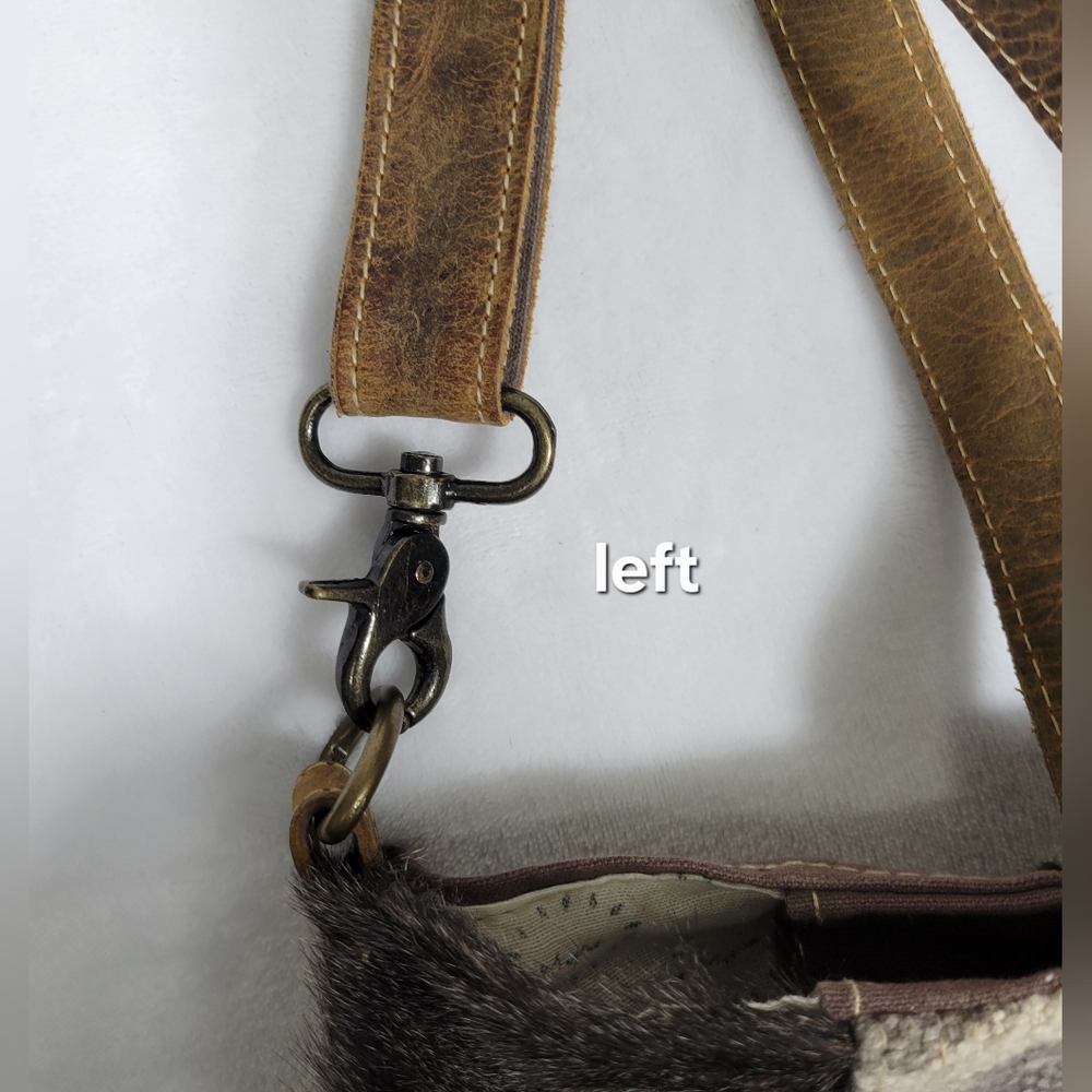 Myra EUC Ace Cowhide Canvas Messenger Bag Leather Straps Bohowestern Aztec Retro - Picture 12 of 16